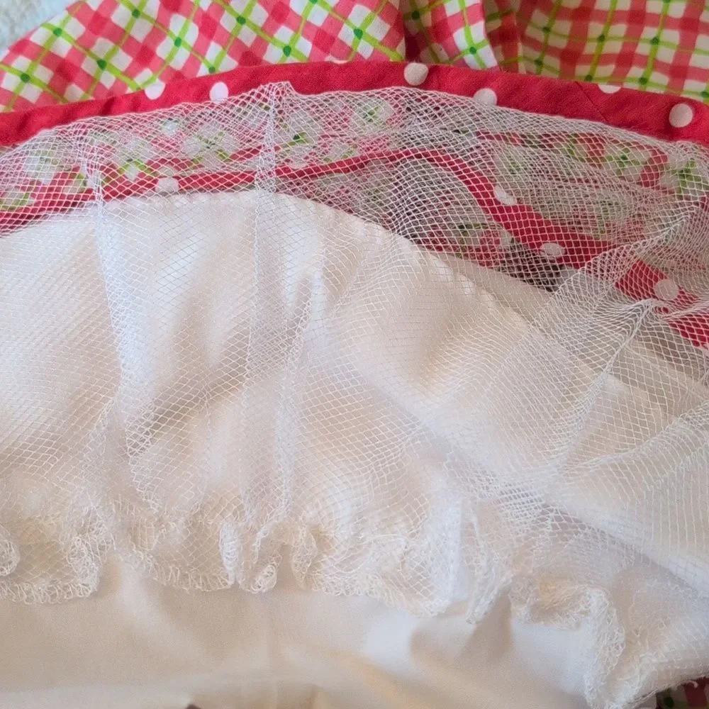Infant Girl Y2K Rare Editions Pink Green Checkered Flower Crochet Dress‎
